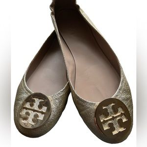 🌟Tory Burch Minnie Travel Leather Ballet Flats - Metallic Gold - size 6 E…